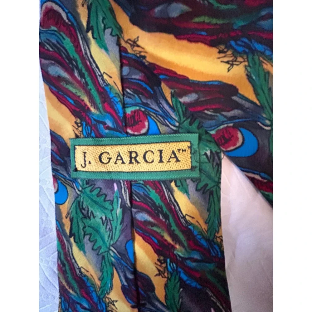 J. Garcia Mens Silk Tie Plant Person Collection Five‎ Abstract Yellow Green Blue